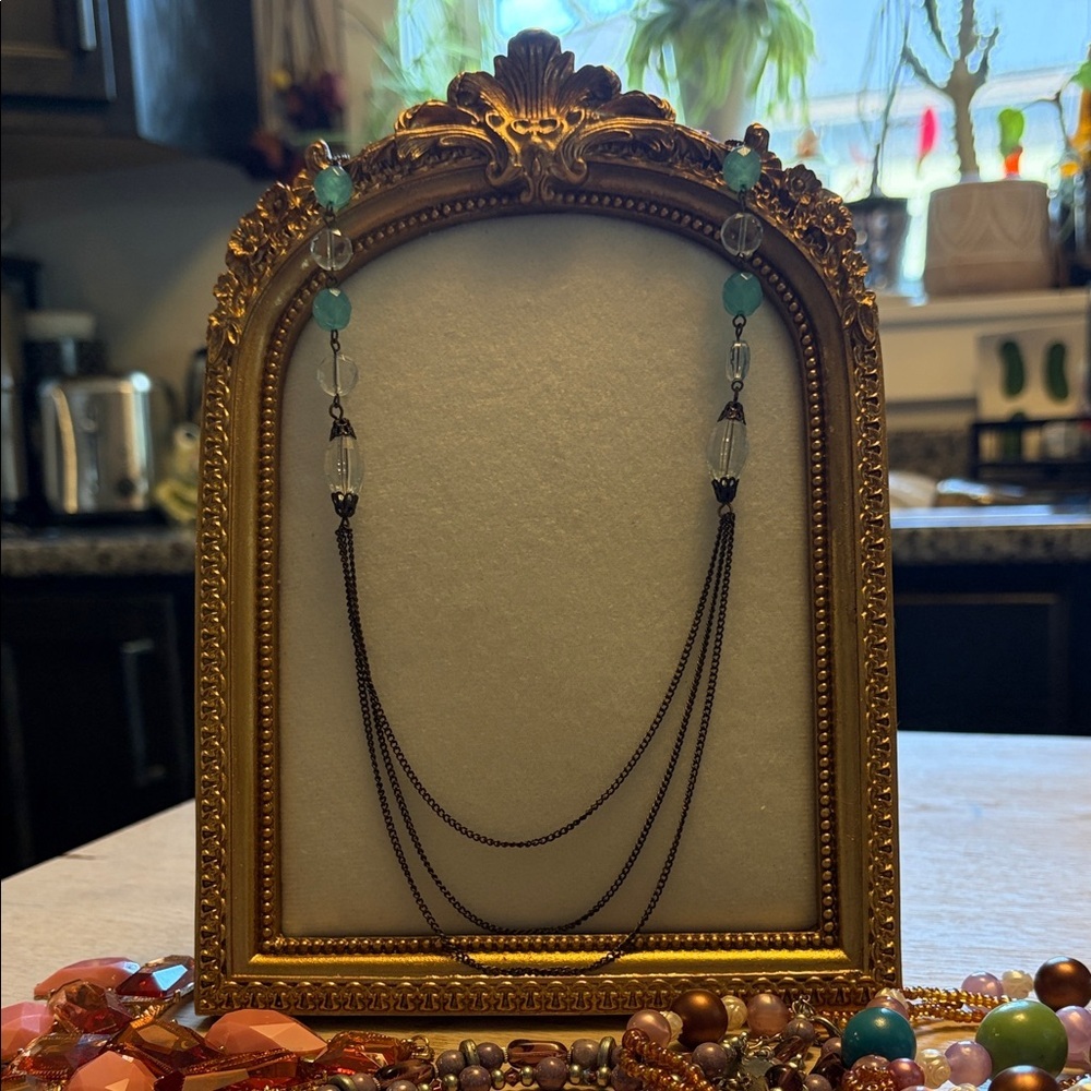 Filigree Elegant Aqua Bead Multi-Strand Necklace
